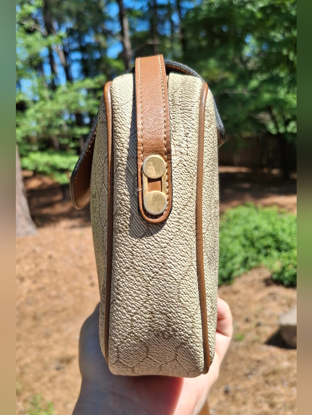 Vintage 80s Christian Dior Cream Coated Canvas & Brown Leather Crossbody Bag COA - Picture 4 of 16